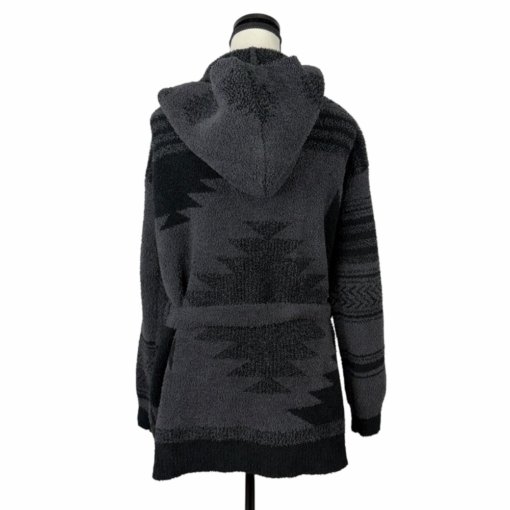 Barefoot Dreams CozyChic Belted Wrap Cardigan Gray Black Aztec Geometric M/L - Picture 5 of 11